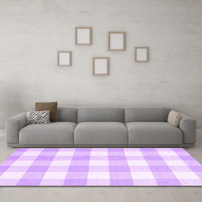 Machine Washable Checkered Purple Modern Area Rugs in a Living Room, wshcon2514pur