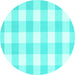 Round Machine Washable Checkered Turquoise Modern Area Rugs, wshcon2514turq