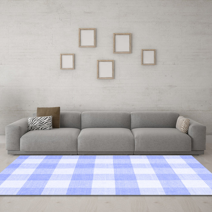 Machine Washable Checkered Blue Modern Rug in a Living Room, wshcon2514blu