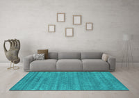 Machine Washable Abstract Turquoise Contemporary Rug, wshcon2517turq