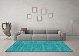 Machine Washable Abstract Turquoise Contemporary Area Rugs in a Living Room,, wshcon2517turq