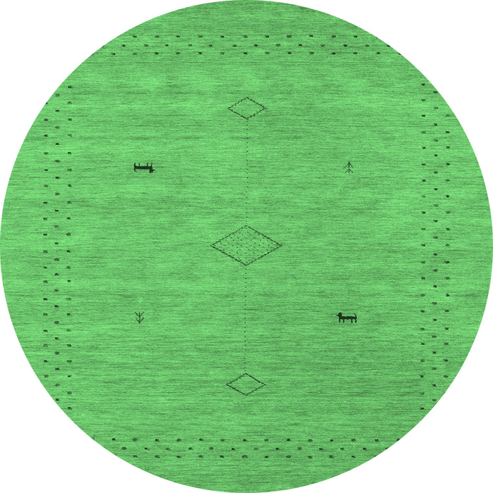 Round Machine Washable Abstract Emerald Green Contemporary Area Rugs, wshcon2518emgrn