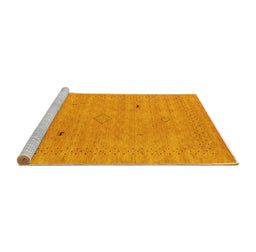 Sideview of Machine Washable Abstract Yellow Contemporary Rug, wshcon2518yw