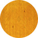 Round Machine Washable Abstract Yellow Contemporary Rug, wshcon2518yw