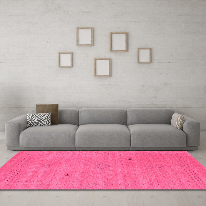 Machine Washable Abstract Pink Contemporary Rug in a Living Room, wshcon2518pnk