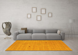 Machine Washable Abstract Yellow Contemporary Rug in a Living Room, wshcon2518yw