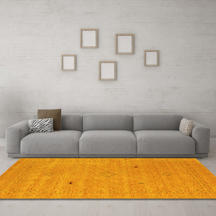 Machine Washable Abstract Yellow Contemporary Rug in a Living Room, wshcon2518yw
