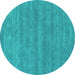 Round Machine Washable Abstract Turquoise Contemporary Area Rugs, wshcon2519turq