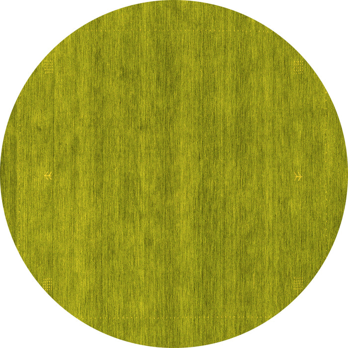 Round Machine Washable Abstract Yellow Contemporary Rug, wshcon2519yw