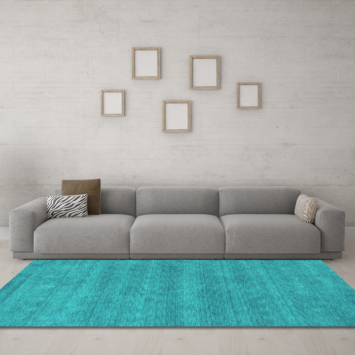 Machine Washable Abstract Turquoise Contemporary Area Rugs in a Living Room,, wshcon2519turq