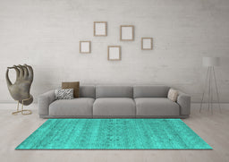Machine Washable Abstract Turquoise Contemporary Area Rugs in a Living Room,, wshcon2520turq