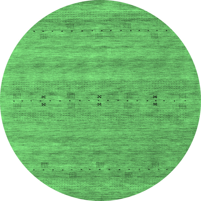Round Machine Washable Abstract Emerald Green Contemporary Area Rugs, wshcon2520emgrn