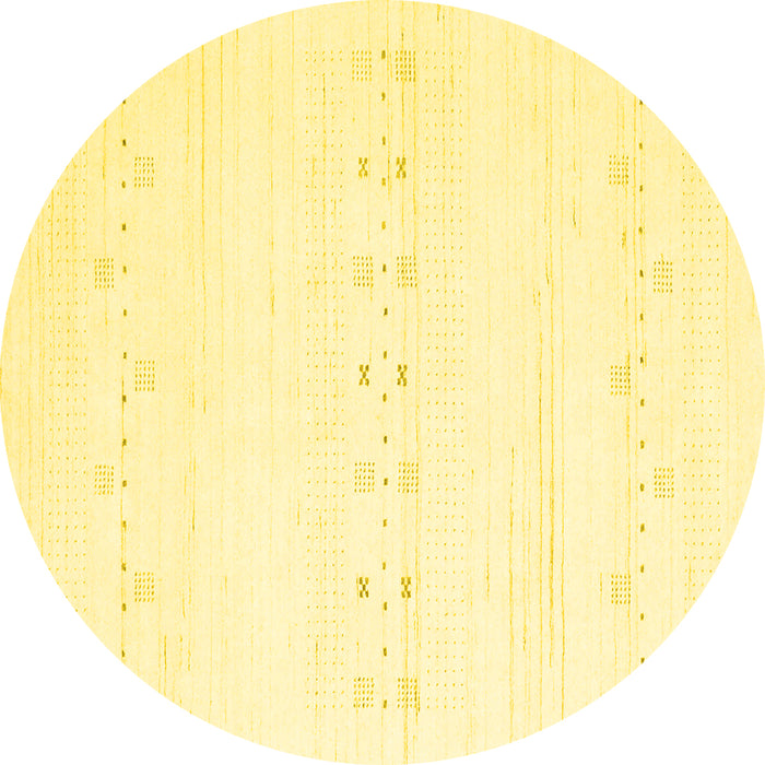 Round Machine Washable Solid Yellow Modern Rug, wshcon2521yw