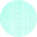 Round Machine Washable Solid Turquoise Modern Area Rugs, wshcon2521turq