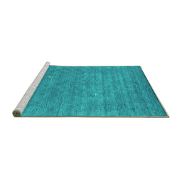 Sideview of Machine Washable Abstract Turquoise Contemporary Area Rugs, wshcon2522turq