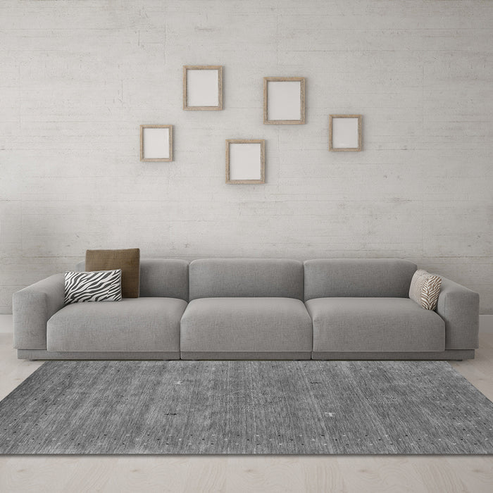 Machine Washable Abstract Gray Contemporary Rug in a Living Room,, wshcon2522gry