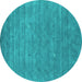 Round Machine Washable Abstract Turquoise Contemporary Area Rugs, wshcon2522turq