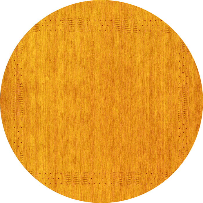 Round Machine Washable Abstract Yellow Contemporary Rug, wshcon2523yw