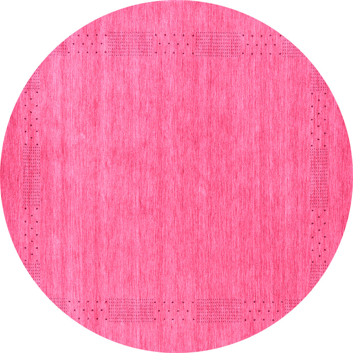 Round Machine Washable Abstract Pink Contemporary Rug, wshcon2523pnk