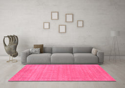 Machine Washable Abstract Pink Contemporary Rug in a Living Room, wshcon2523pnk