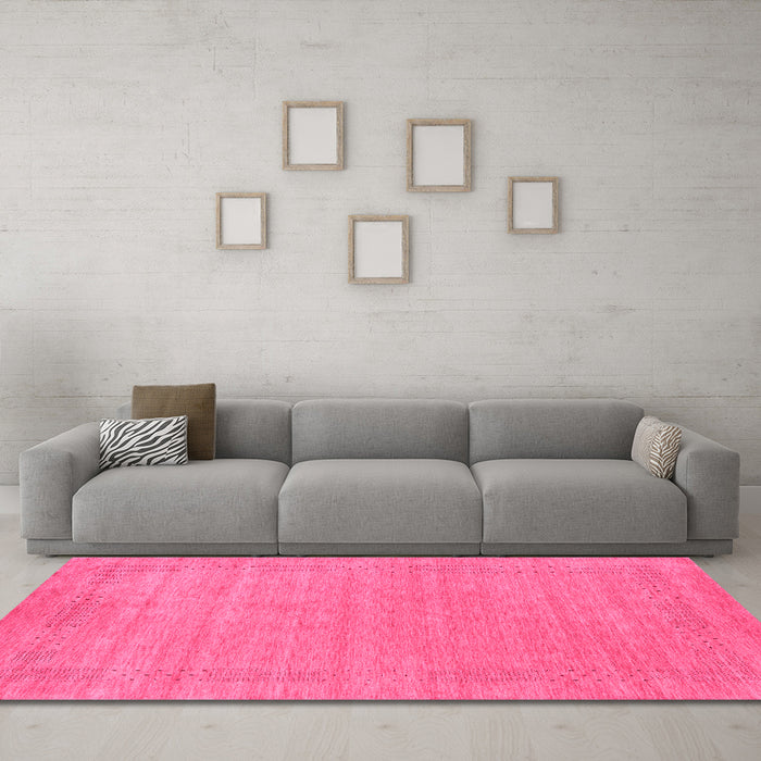 Machine Washable Abstract Pink Contemporary Rug in a Living Room, wshcon2523pnk