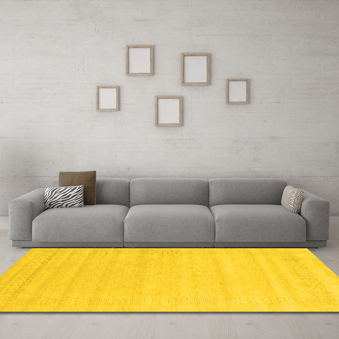 Machine Washable Abstract Yellow Contemporary Rug in a Living Room, wshcon2524yw