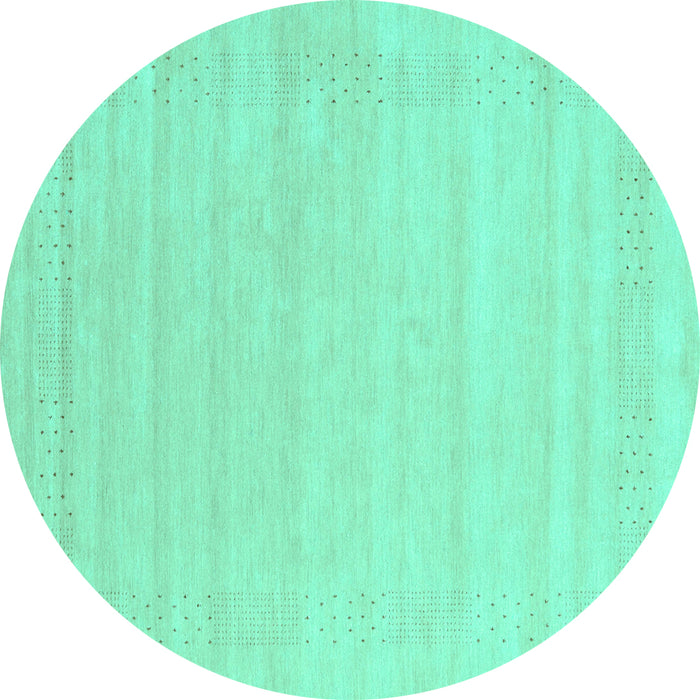 Round Machine Washable Abstract Turquoise Contemporary Area Rugs, wshcon2524turq