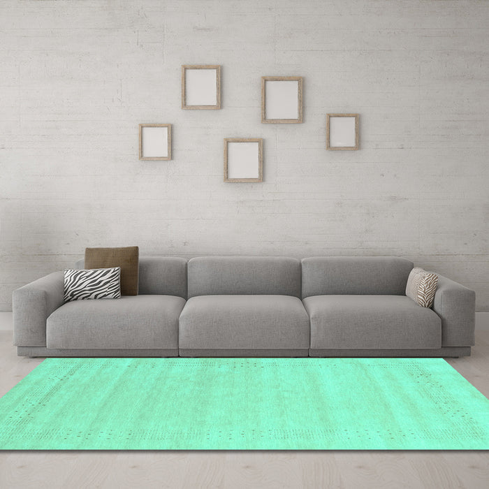 Machine Washable Abstract Turquoise Contemporary Area Rugs in a Living Room,, wshcon2524turq