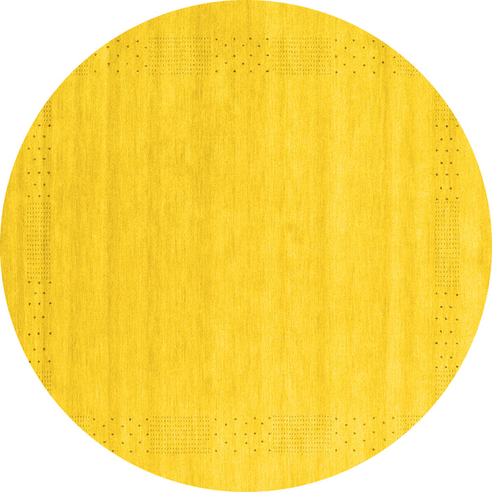 Round Machine Washable Abstract Yellow Contemporary Rug, wshcon2524yw
