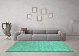 Machine Washable Abstract Turquoise Contemporary Area Rugs in a Living Room,, wshcon2525turq