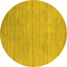 Round Machine Washable Abstract Yellow Contemporary Rug, wshcon2525yw