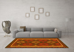 Machine Washable Oriental Yellow Traditional Rug in a Living Room, wshcon2526yw