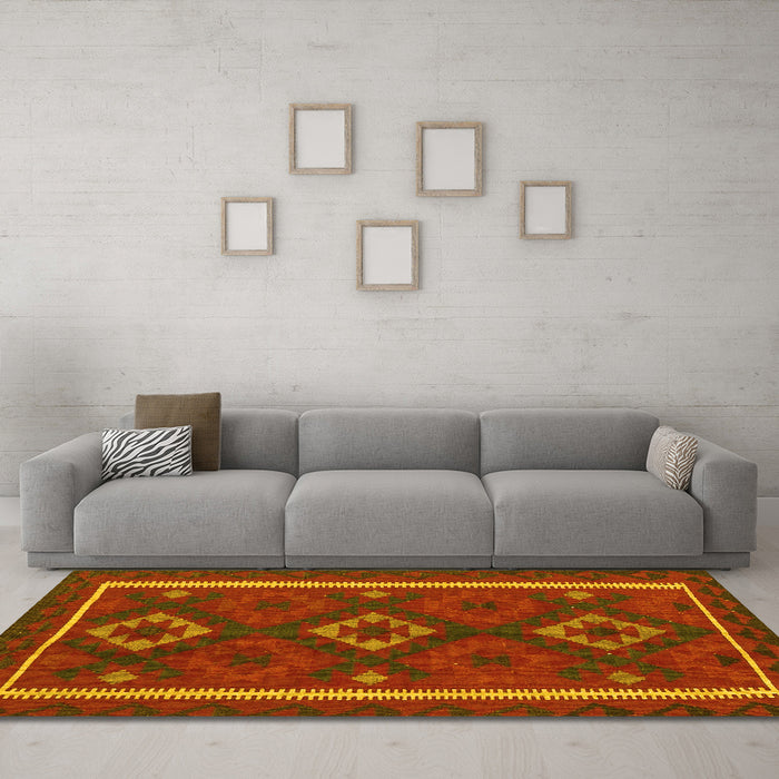 Machine Washable Oriental Yellow Traditional Rug in a Living Room, wshcon2526yw