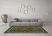 Machine Washable Oriental Turquoise Traditional Area Rugs in a Living Room,, wshcon2526turq