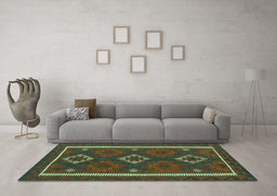 Machine Washable Oriental Turquoise Traditional Area Rugs in a Living Room,, wshcon2526turq