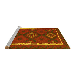 Sideview of Machine Washable Oriental Yellow Traditional Rug, wshcon2526yw