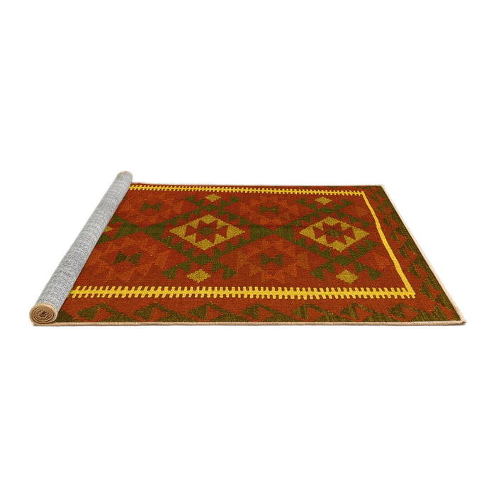 Sideview of Machine Washable Oriental Yellow Traditional Rug, wshcon2526yw
