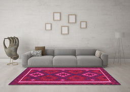 Machine Washable Oriental Pink Traditional Rug in a Living Room, wshcon2526pnk