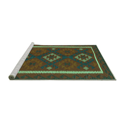 Sideview of Machine Washable Oriental Turquoise Traditional Area Rugs, wshcon2526turq