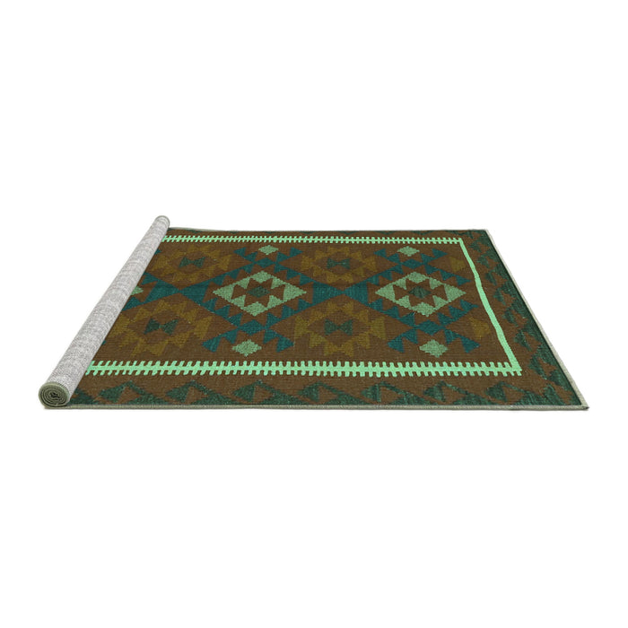Sideview of Machine Washable Oriental Turquoise Traditional Area Rugs, wshcon2526turq