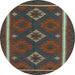 Round Machine Washable Oriental Light Blue Traditional Rug, wshcon2526lblu