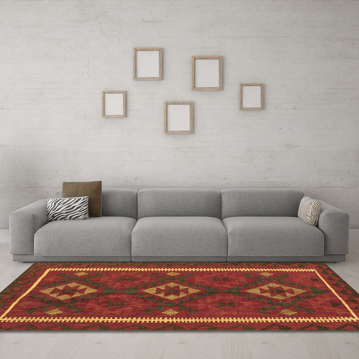 Machine Washable Oriental Brown Traditional Rug in a Living Room,, wshcon2526brn