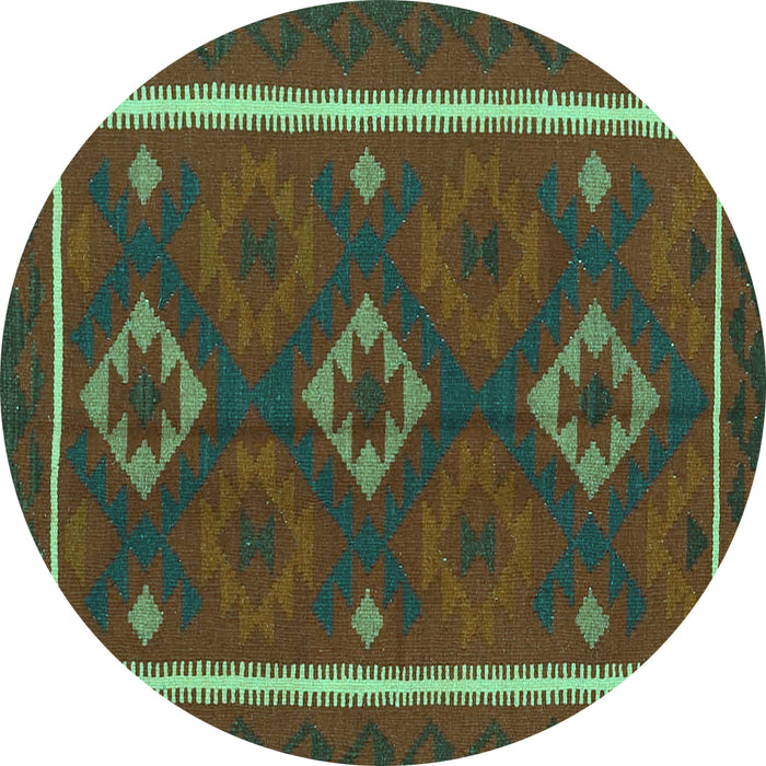 Round Machine Washable Oriental Turquoise Traditional Area Rugs, wshcon2526turq