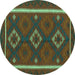 Round Machine Washable Oriental Turquoise Traditional Area Rugs, wshcon2526turq