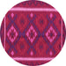 Round Machine Washable Oriental Pink Traditional Rug, wshcon2526pnk