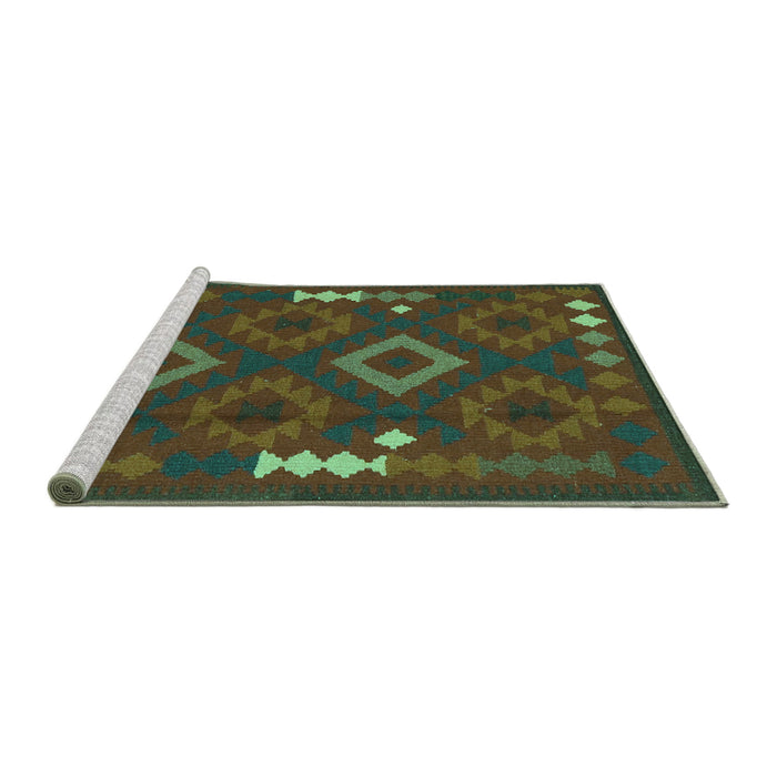 Sideview of Machine Washable Oriental Turquoise Traditional Area Rugs, wshcon2527turq