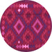 Round Machine Washable Oriental Pink Traditional Rug, wshcon2527pnk