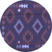 Round Machine Washable Oriental Blue Traditional Rug, wshcon2527blu