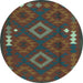 Round Oriental Light Blue Traditional Rug, con2527lblu