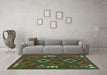 Machine Washable Oriental Turquoise Traditional Area Rugs in a Living Room,, wshcon2527turq